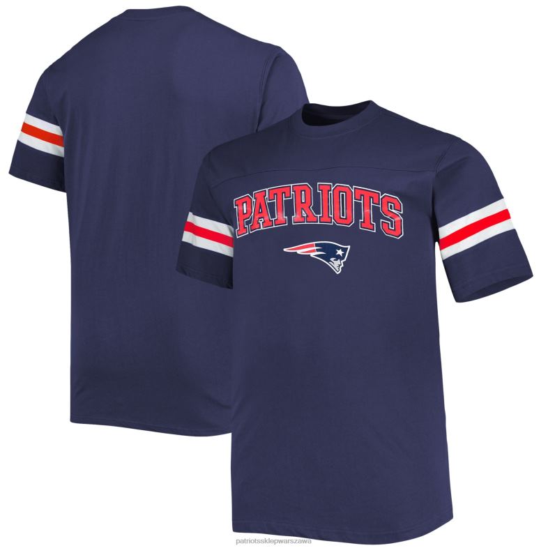 Patriots Jersey mężczyźni granatowa koszulka z dużymi i wysokimi ramionami w paski odzież 6RBB1845