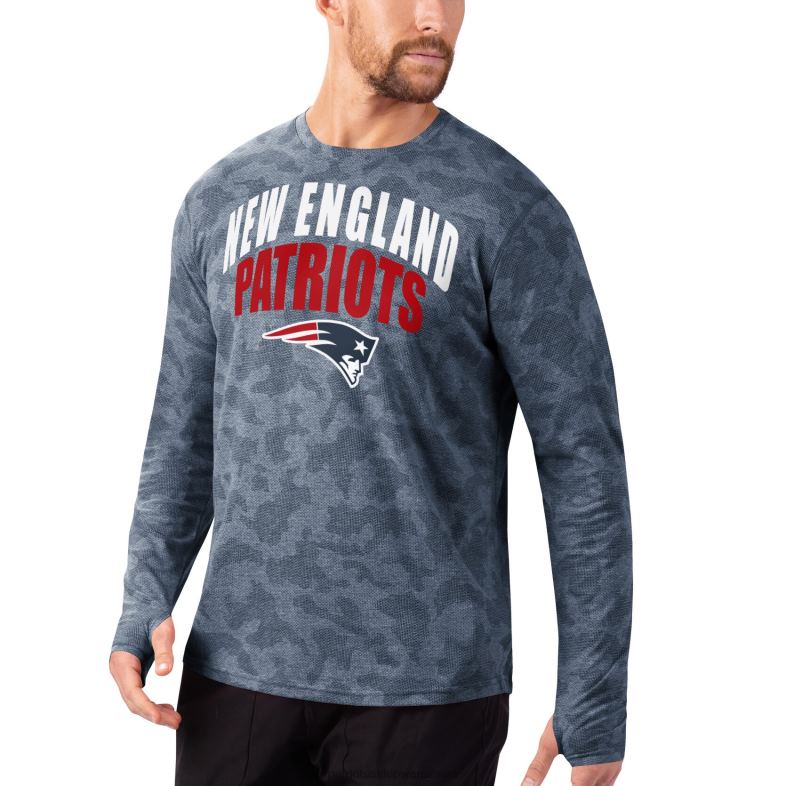 Patriots Jersey mężczyźni msx by michael strahan granatowy t-shirt performance z długim rękawem odzież 6RBB2039