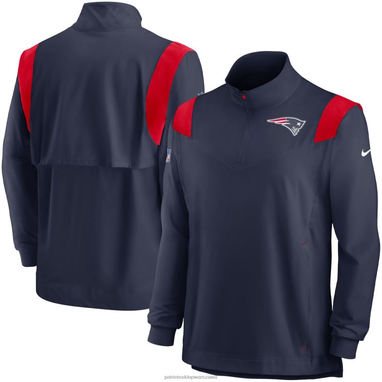 Patriots Jersey mężczyźni nike granatowa bluza sideline coach chevron lockup z długim rękawem i zamkiem ćwiartkowym odzież 6RBB1842