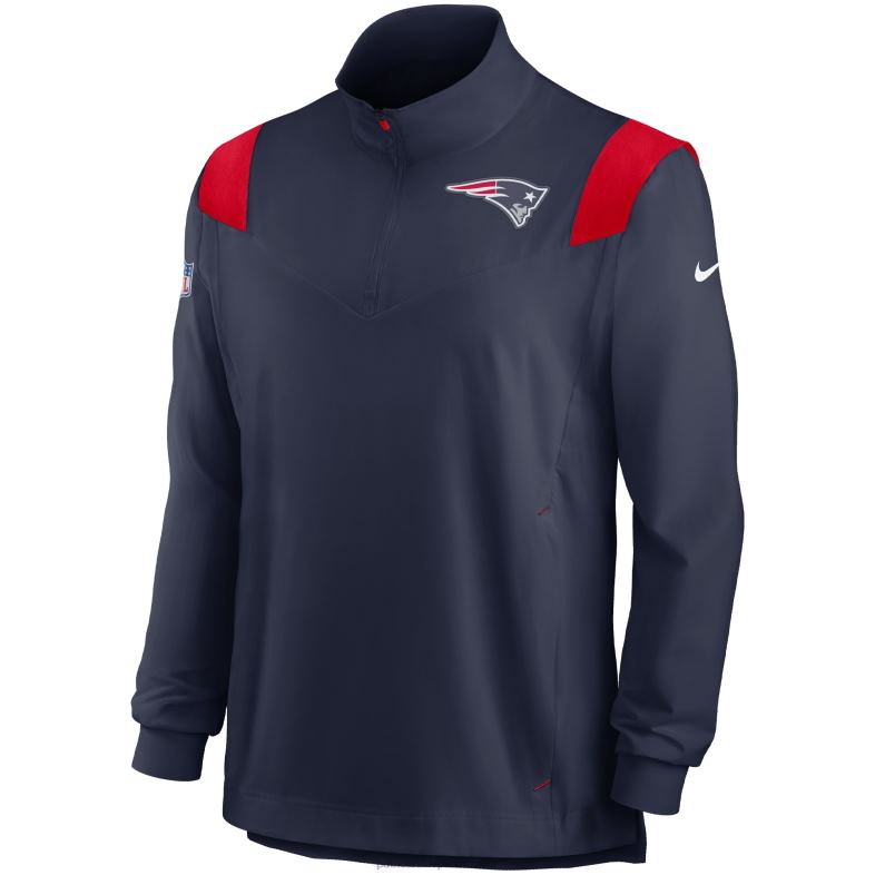 Patriots Jersey mężczyźni nike granatowa bluza sideline coach chevron lockup z długim rękawem i zamkiem ćwiartkowym odzież 6RBB1842