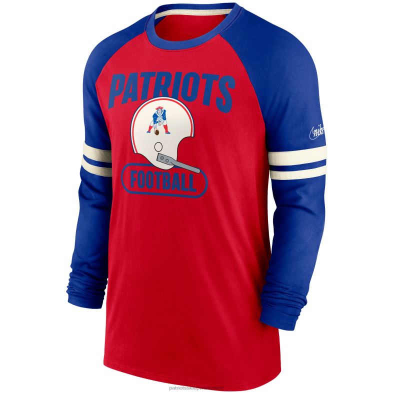 Patriots Jersey mężczyźni raglanowa koszulka z długimi rękawami Nike Red/Royal Throwback odzież 6RBB1852