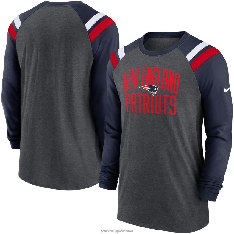 Patriots Jersey mężczyźni raglanowa, sportowa, modna koszulka z długimi rękawami Nike Heathered Carbon/Granat odzież 6RBB1903