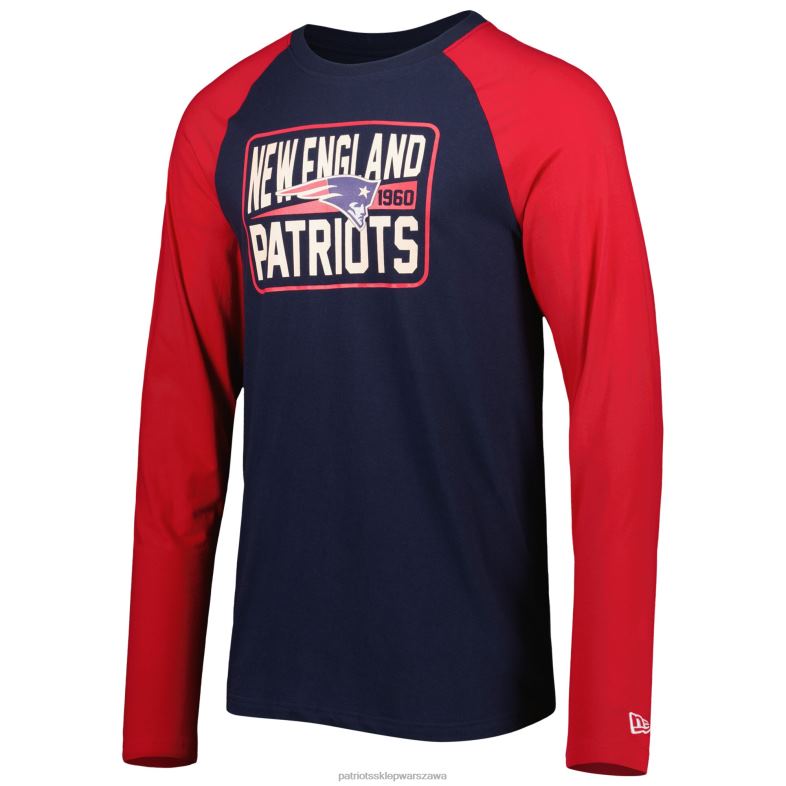 Patriots Jersey mężczyźni raglanowy t-shirt z długim rękawem w kolorze granatowym marki New Era odzież 6RBB1950