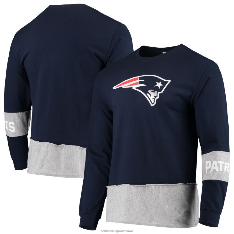 Patriots Jersey mężczyźni refried apparel granatowo-szary t-shirt z długimi rękawami, wykonany ze zrównoważonych upcyklingów odzież 6RBB2055