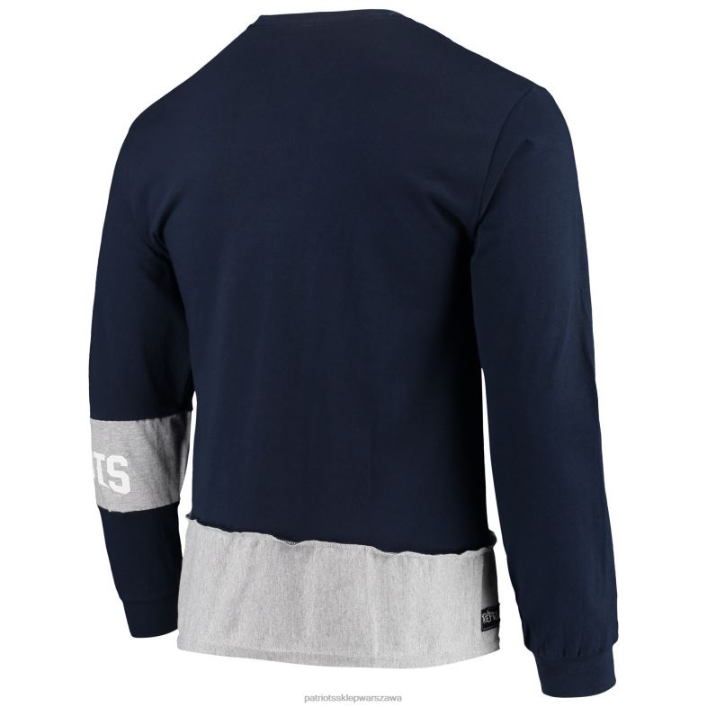 Patriots Jersey mężczyźni refried apparel granatowo-szary t-shirt z długimi rękawami, wykonany ze zrównoważonych upcyklingów odzież 6RBB2055