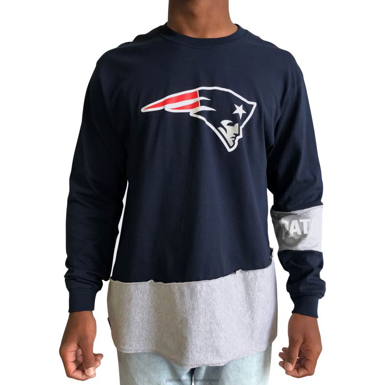 Patriots Jersey mężczyźni refried apparel granatowo-szary t-shirt z długimi rękawami, wykonany ze zrównoważonych upcyklingów odzież 6RBB2055