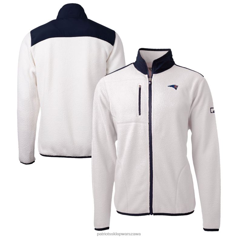 Patriots Jersey mężczyźni Cutter & Buck Cream duża i wysoka kaskadowa kurtka z ekologicznego polaru sherpa z zamkiem błyskawicznym na całej długości odzież 6RBB2109