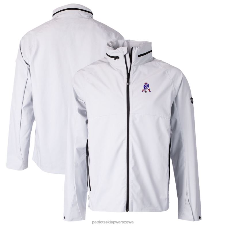 Patriots Jersey mężczyźni kuter & buck grey Throwback logo paro-wodoodporna, rozciągliwa kurtka przeciwdeszczowa z zamkiem błyskawicznym na całej długości odzież 6RBB79