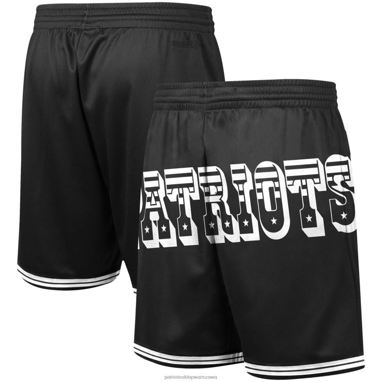 Patriots Jersey mężczyźni czarne szorty marki Mitchell & Ness Big Face 3.0 odzież 6RBB1720